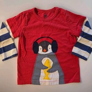 Baby Boden 18-24 months baby boy Christmas long sleeve t-shirt Red Penguin Patch